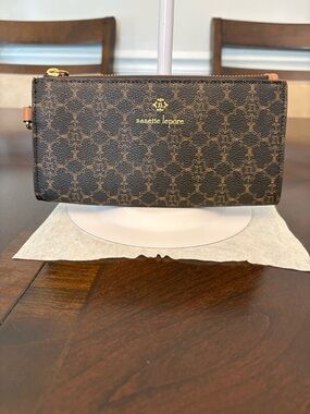 Nanette Lepore Brown Monogram Zip Wristlet/Wallet with Gold Logo